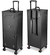 BYOOTIQUE Black Rolling Makeup Case Trolley Lockable with Mirror Light Pro Large Cosmetic for Art...