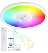 UprizeP RGB LED Ceiling Light, with Bluetooth Speaker, 24W 11Inch Smart Music Ceiling Lamp with A...
