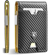 GSOIAX Mens Slim Wallet with Money Clip,RFID Blocking Minimalist Genuine Leather Carbon Fiber Wal...