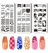 PH PandaHall 3pcs French Nail Stamper Tartan Nail Stamping Plate French Tip Nail Art Stencils Pla...