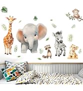 Amimagen Forest Baby Animals Wall Decals - Elephant Lion Giraffe Monkey Wall Stickers - Nursery K...