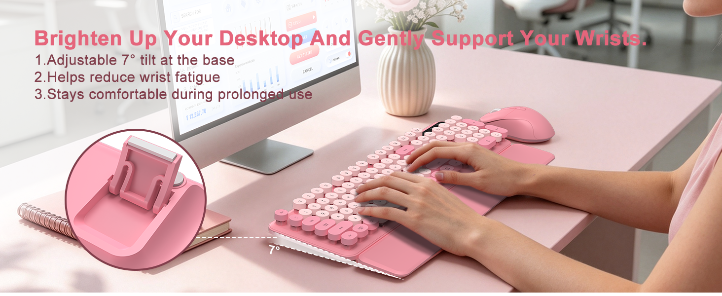 Pink Wireless Keyboard and Mouse Combo