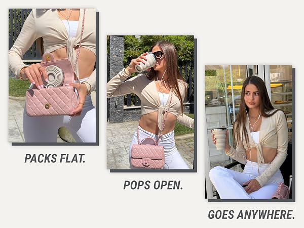 HYDAWAY collapsible tumbler packs flat, pops open and travels anywhere