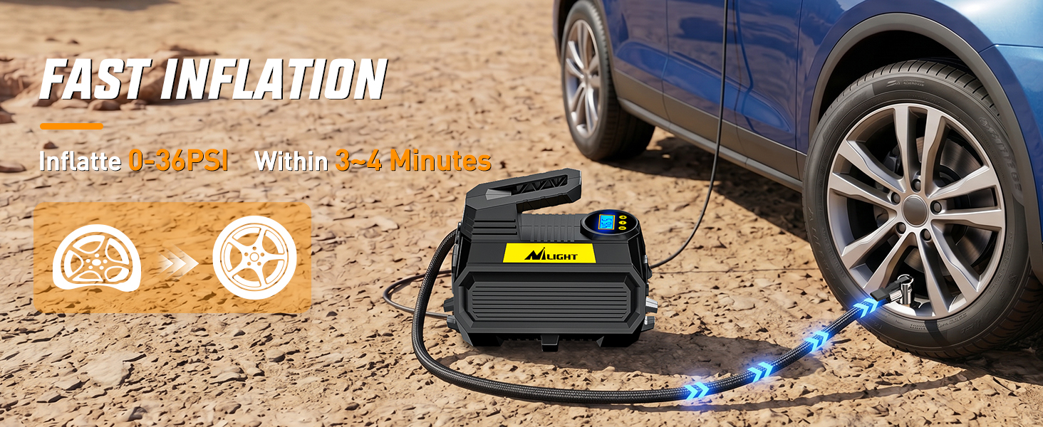 Nilight Portable tire inflator with pressure gauge