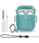 TUDIOW for Airpods 2nd Generation Case with Lock, Floral Flower Engraved Airpod Case 2nd/1st Gene...
