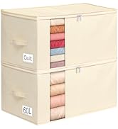 boailydi 60L Rigid-Sided Blanket Storage Bags, 2 Pack, Beige | Rigid Sides and Bottom, Stackable ...