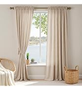 COSENNATUR Linen Curtains Textured Semi-Sheer Window Drape Curtains 42" W | Solid Thermal-Insulat...
