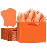 qiqee 5PCS Bright Orange Gift Bags with Ribbon Handles 9.6"x7.9"x4.3" Medium Size Gift Bags (10PC...
