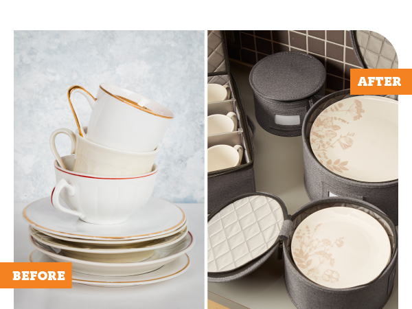 StorageLab Storage Containers 5-Piece Hard Shell Storage Cups, Mugs, and Plate Organizer