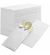 White Linen-Feel Dinner Napkins with Flatware Pocket, Soft & Thick Disposable NapkinsWth Pocket F...