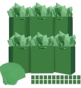 qiqee 24pcs Dark Green Gift Bags with Tissue Paper for Wedding, Birthday, Party Supplies-7.9"x4.3...