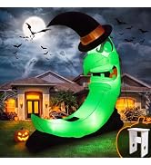 Giant Green 8.9 FT Halloween Inflatables Witch Moon Outdoor Decorations | Built in Green LED Ligh...