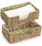 Pumtus 2 Pack Wicker Napkin Holders, Woven Seagrass Guest Towel Serving Tray, Disposable Paper Ha...