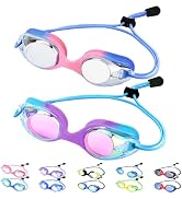 Vvinca Kids Swim Goggles with Bungee Strap No Leaking Anti Fog Toddler Goggles with Quick Adjust ...