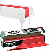 Red Table Runner – 14" X 110' Premium Plastic Longtable Runners with Cutter Box - Cut to Size - D...