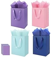 4 Pack Medium Gift Bags With Handles and 8 Tissue Paper, 8 X 5 X10 Inch Paper Bags Bulk for Birth...