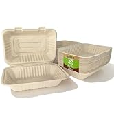BREFR 50 Pack 9x6 Inch Compostable Clamshell Containers, Biodegradable To Go Boxes – Heavy Duty S...
