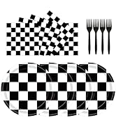 72Pcs Race Car Plates and Napkins, Black And White Checkered Flag Paper Plates and Napkins with F...