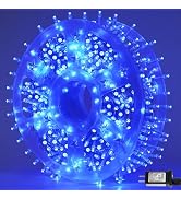 QITONG Blue String Lights Outdoor, 165ft 500 LED Christmas Light Plug-in with 8 Modes, Clear Wire...