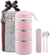 Stackable Lunch Box Stainless Steel Thermo Food Containers with Insulated Bag and Portable utensi...
