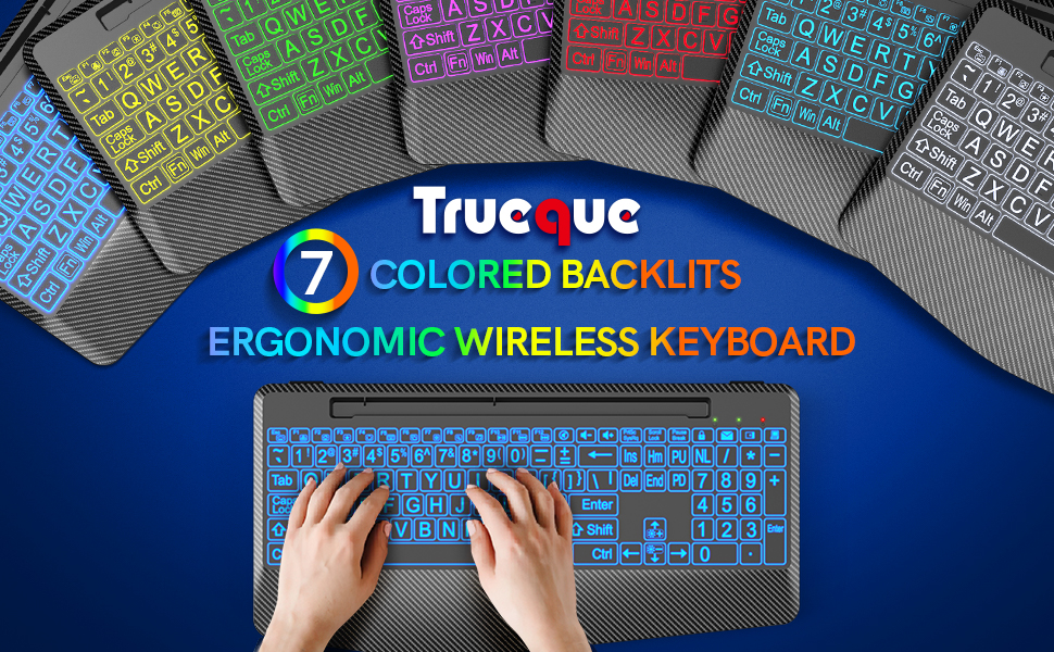 Wireless Keyboard Backlit Wrist Res Rechargeable Ergonomic Quiet Light Up Cordless Lighted Keyboard