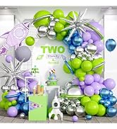 117PCS Purple Green Balloon Garland Kit, Space Birthday Decorations Lime Green Purple Metallic Bl...
