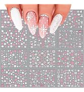 12 Sheets Christmas Nail Stickers Pink White Snowflake Nail Decals for Nail Art Christmas Snowman...
