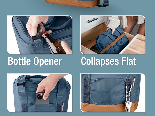 Cooler features bottle opener front pocket daisy chain shoulder straps