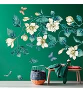 Amaonm Removable DIY 3D Blue Flower Vine White Floral Leaf Art Decor Kids Room Wall Sticker Girls...