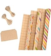 RUSPEPA Wrapping Paper Rolls with Tags and Jute String - 17 inches x 10 feet per Roll, Total of 3...