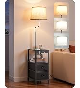 EDISHINE Floor Lamp with Table, USB-A+Type-C Port, Dimmable Bedside Floor Lamp with Shelves, Farm...