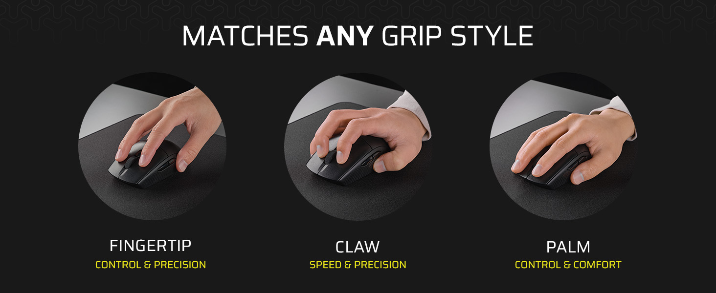 fingertip grip mouse; claw grip mouse; palm grip mouse; lightweight mouse