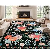 Washable Rugs 5x7 Boho Floral Non Slip Foldable Non-Shedding Soft Low Pile Carpet for Dining Room...
