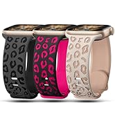 CreateGreat 3 Pack Leopard Engraved Bands Compatible with Apple Watch Band 41mm 40mm 38mm 49mm 45...