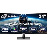 ArcticPro 34inch 200Hz Curved Gaming Monitor, WQHD 3440*1440p, 1ms Response Time, Adaptive sync, ...