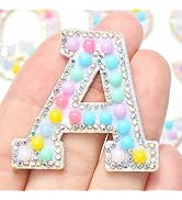 Jongdari Self Adhesive Pearl Glitter Rhinestone Letter Patches, 26Pcs Pearl Letter Stickers Iron ...