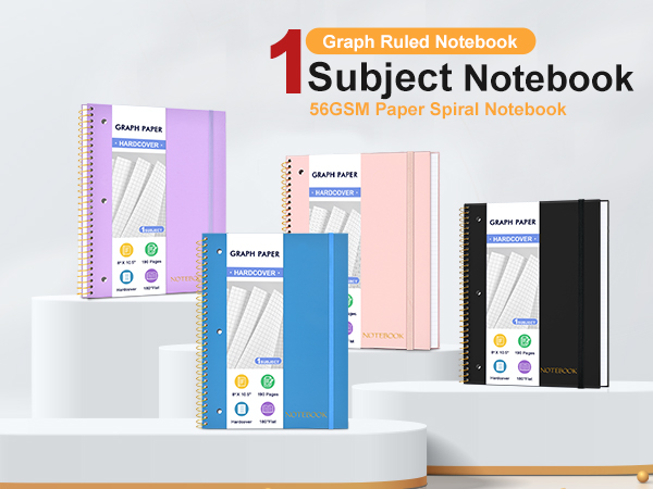 1 Subject Graph Paper Ruled Spiral Notebook 8 x 10.5", 56GSM 190 Pages Notebook
