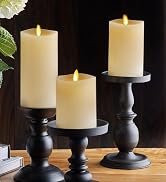 Luminara Realistic Flameless LED Set of 3 Ivory Pillar Candles, Home Safe Moving Flame Melted Top...
