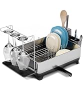 Home Zone Living Large 1-Tier Stainless Steel Dish Drying Rack with Drain Pipe and Utensil Holders