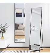 Beauty4U 59" x 16" Tall Full Length Mirror with Stand, Black Wall Mounting Full Body Mirror, Meta...