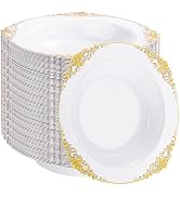 Joyido 100PCS Gold Plastic Bowls - 12 oz White Disposable Salad Bowls - Heavy Duty Disposable Sou...