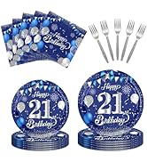 Funhax 96 PCS Happy 21st Birthday Decorations for Men Women - Navy Blue Silver - 21st Birthday De...