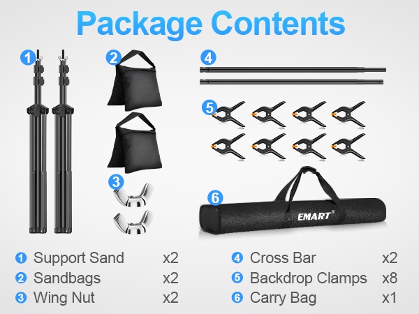 EMART Backdrop Stand 10x7ft(WxH) Photo Studio Adjustable Background Stand Support Kit package phone