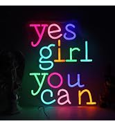 Yes Girl You Can Neon Sign for Wall Decor,Positive Feminist Motivation Neon Led Sign for Home Bed...