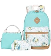 BLUBOON Canvas School Backpack Set 3 Pieces Lightweight Teen Girls Bookbags Insulated Lunch Bag P...
