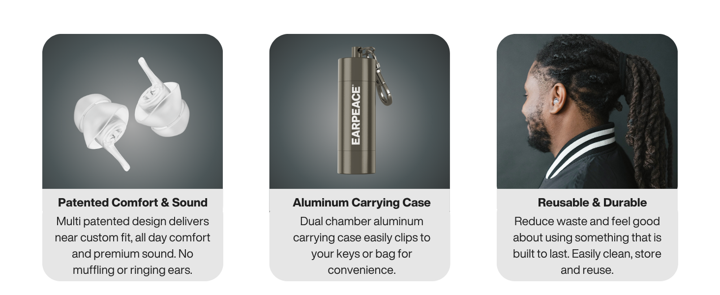 patented comfort and sound, aluminum carrying case, reusable and durable