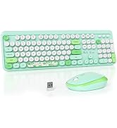 Mosptnspg 2.4G Colorful Keyboard, 104 Key Green Wireless Customized Membrane Round keycaps Retro ...