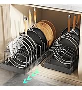Pull Out Pots and Pans Organizer Under Cabinet, Expandable Sliding Lid Holder and Pan Rack for Ki...