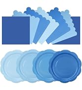 CENLBJ 96Pcs Blue Plates and Napkins Party Supplies,Gradient Blue 9inch Plate and Napkin Tablewar...