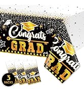 Upgraded, 3pcs Large Graduation Tablecloth, Black Gold Graduation Party Decorations 2024, Graduat...